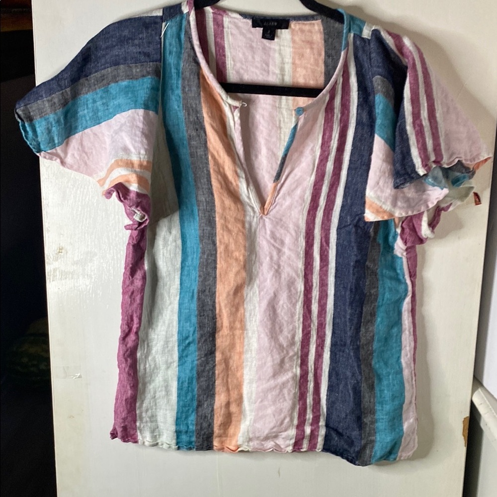 J. Crew Blue and White Boxy Blouse